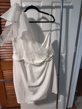 Women's White One-Shoulder Dress with Sheer Bow Detail